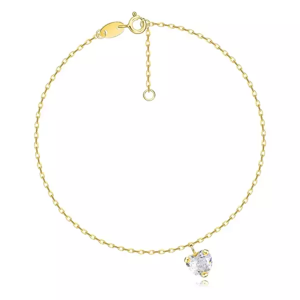 9K sárga arany karkötő - átlátszó cirkónia szív, ovális láncszemek