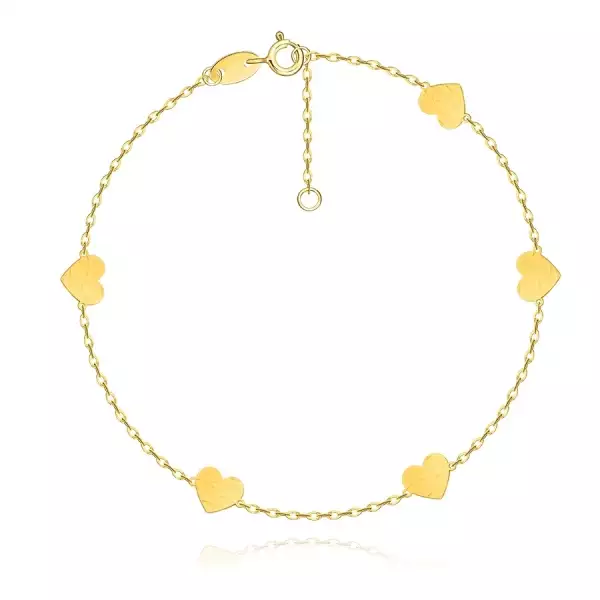 9K sárga arany karkötő - szívek finom felülettel, ovális láncszemek
