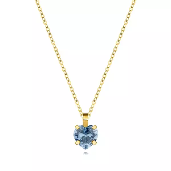 375 sárga arany nyaklánc - világoskék cirkónia szív, finom láncon