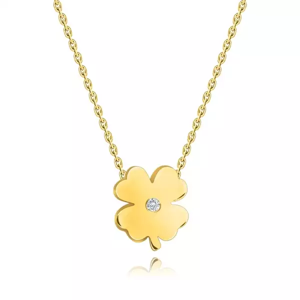 14K sárga arany nyaklánc - négylevelű lóhere briliánssal, vékony lánccal