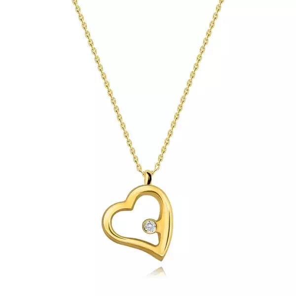 Gyémánt 14K sárga arany nyaklánc - szív átlátszó briliánssal