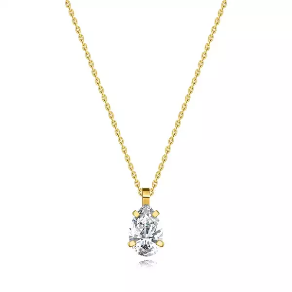 14K sárga arany nyaklánc  - átlátszó cirkónia könnycsepp, vékony láncon