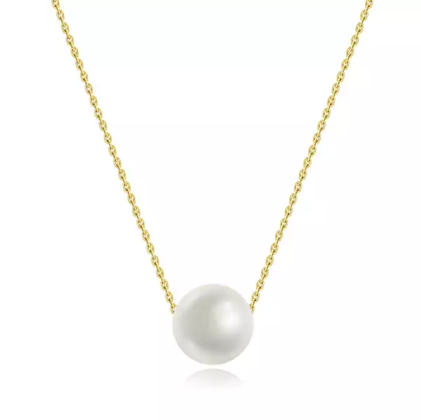 14K sárga arany nyaklánc - fehér édesvízi gyöngy, finom láncon