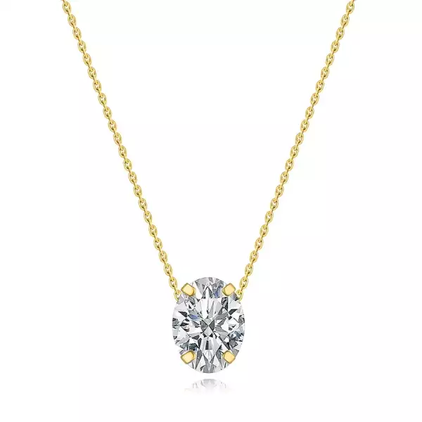 14K sárga arany nyaklánc - átlátszó ovális cirkónia, vékony láncon