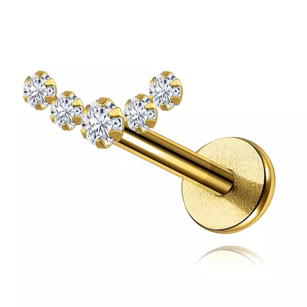 14K sárga arany áll és ajak piercing - ív átlátszó cirkóniákkal