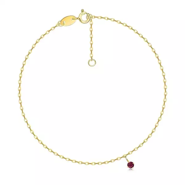 375 sárga arany karkötő - kerek piros kő, ovális láncszemekkel