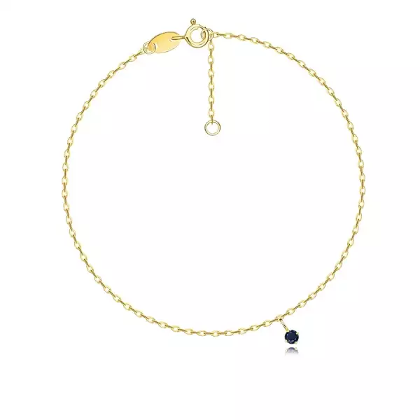 375 sárga arany karkötő - kerek kék kő, ovális láncszemekkel