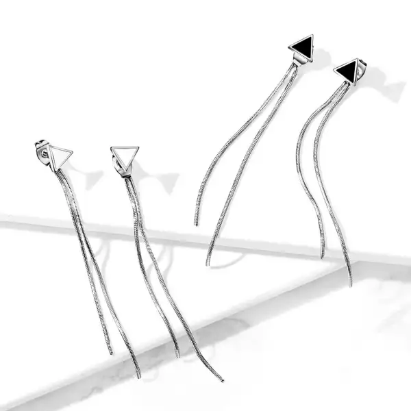 316L acél fülbevaló - háromszög, színes zománccal, láncok, stekkerzárral - Szín: Fehér