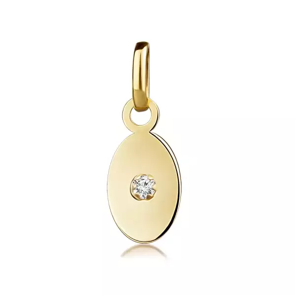 375 sárga arany medál - lapos ovális, átlátszó cirkóniával a közepén