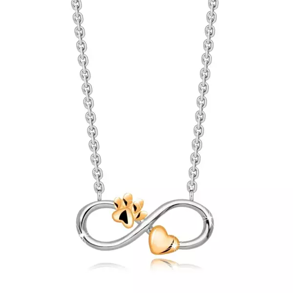 925 ezüst nyaklánc - Végtelen szimbólum, mancs és szív rózsa arany színben