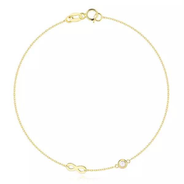 14K sárga arany karkötő - fényes végtelen szimbólum, átlátszó cirkónia 