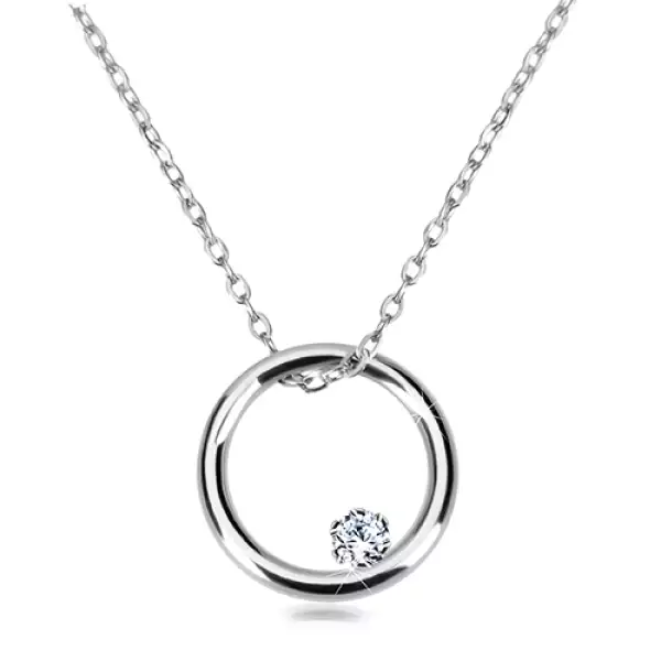 375 Fehér arany nyaklánc - vékony lánc, kör cirkóniával