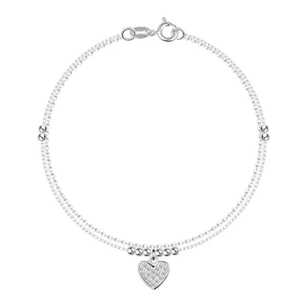 925 ezüst dupla karkötő - szív átlátszó cirkóniákkal, gyöngyökkel