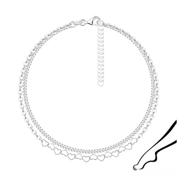 925 ezüst bokalánc szett - szívek, két különálló lánccal