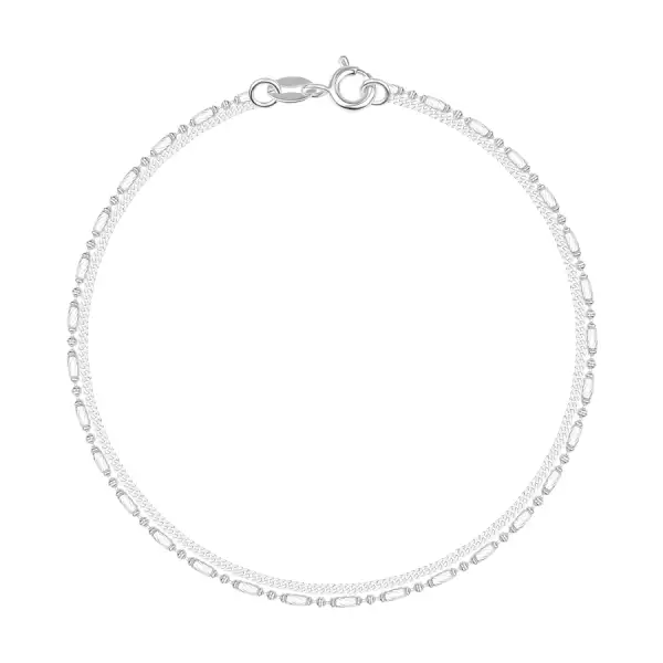 925 ezüst karkötő - két lánc, görgők és félgömbök, ferde láncszemek