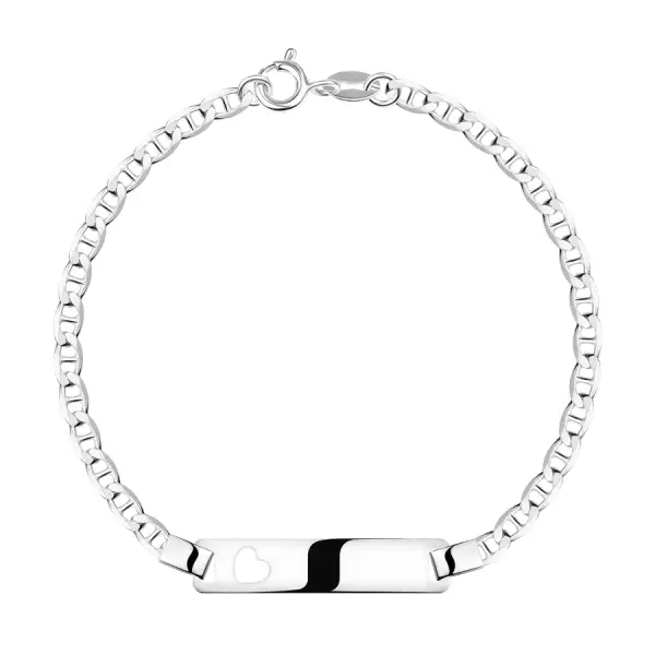 925 ezüst gyerek karkötő - lekerekített téglalap alakú csík, szív kivágással