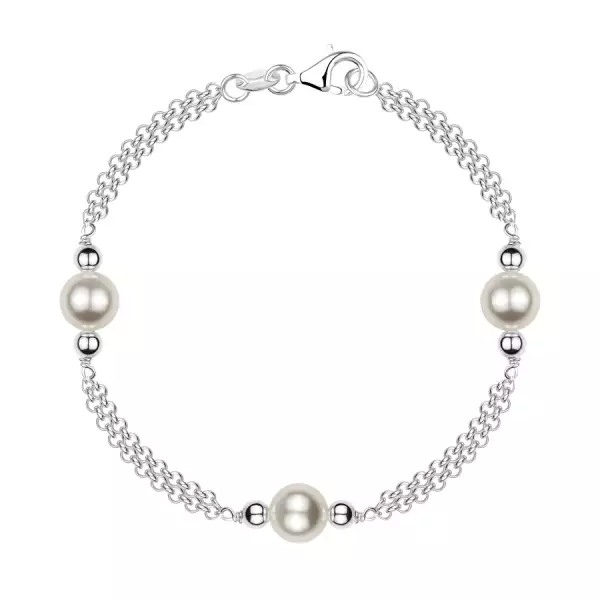 925 ezüst karkötő - dupla lánc, gyöngyök, szintetikus gyöngy