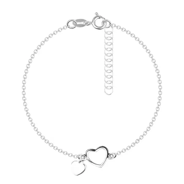 925 ezüst karkötő - szív körvonal és lapos tömör szív
