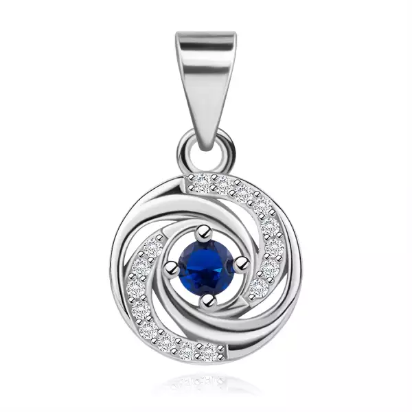 925 ezüst medál - kék cirkónia középpont, sima és cirkóniás vállak