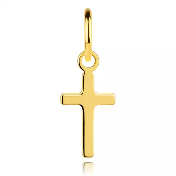 375 sárga arany medál - lapos latin kereszt, erősen fényes felület
