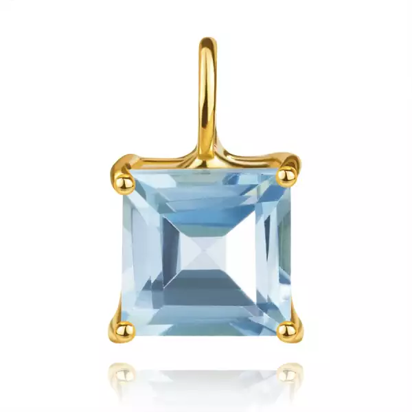 375 sárga arany medál - természetes kék topáz, négyzet