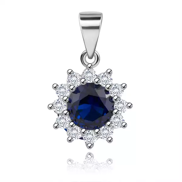 925 ezüst medál - virág motívum, kék cirkónia, cirkóniás szegély 