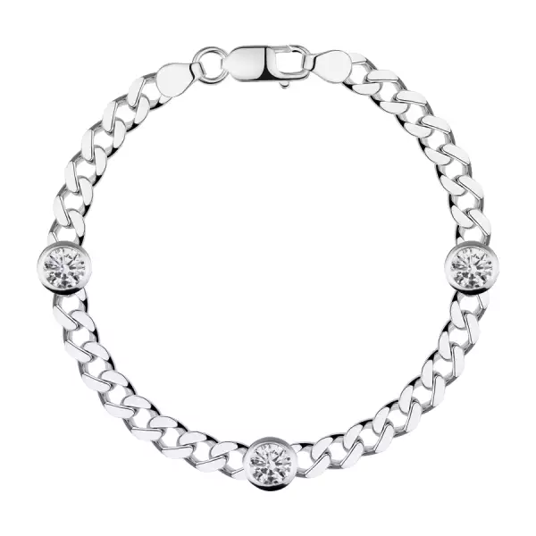 925 ezüst karkötő - három kör cirkónia, szélesebb lánccal