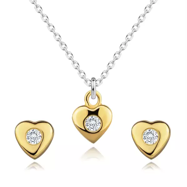 925 ezüst szett - nyaklánc és fülbevaló, arany színű szív cirkóniával