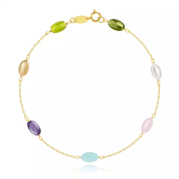 9K sárga arany karkötő - színes szintetikus, ovális, terbium és cirkónia