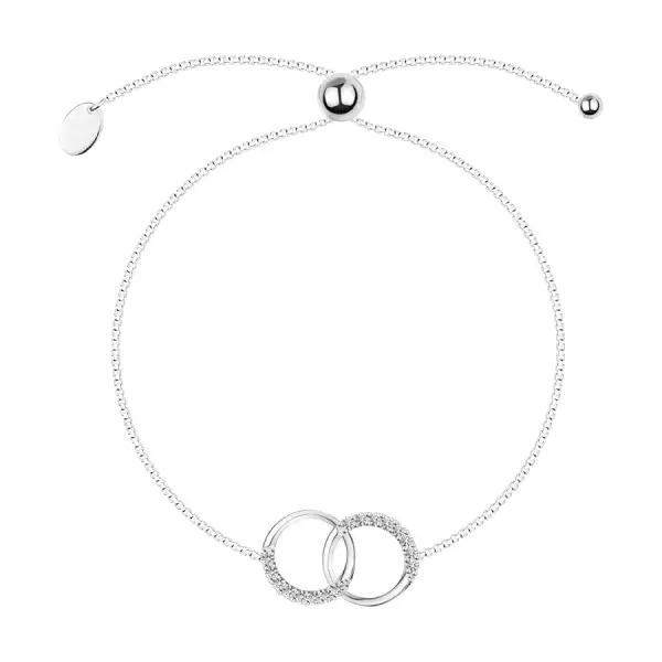 925 ezüst állítható  karkötő - átfűzött karikák, átlátszó cirkóniák