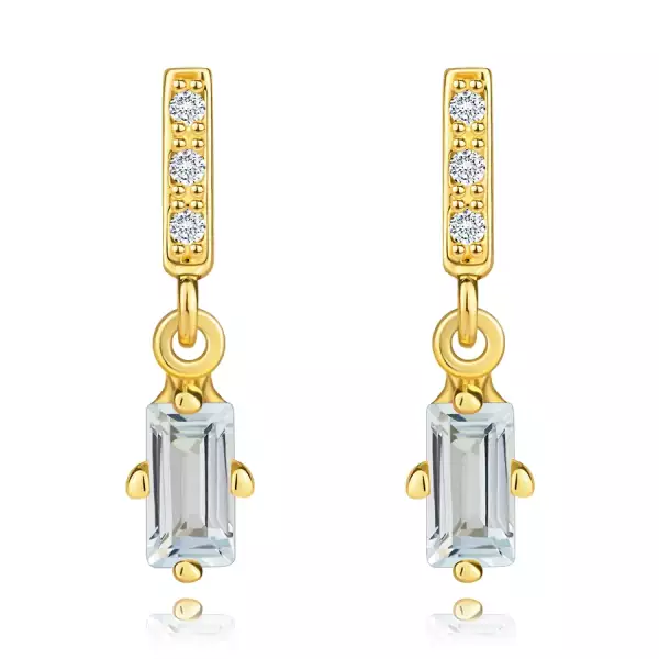 585 sárga arany fülbevaló - csík cirkóniákkal, természetes kék topáz