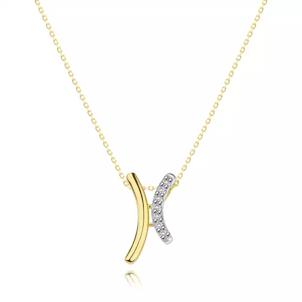 585 kombinált arany nyaklánc - egymással szemben lévő ívek átlátszó cirkóniákkal