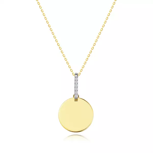14K kombinált arany nyaklánc - lapos korong, briliánsokkal