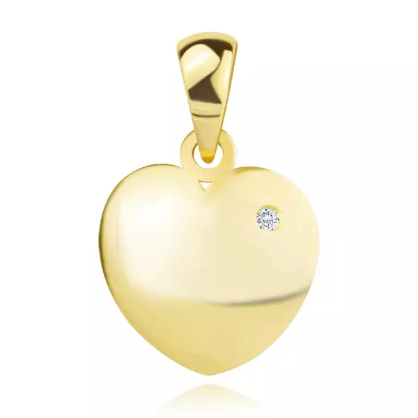 14K sárga arany medál - domború szívvel, kerek briliánssal