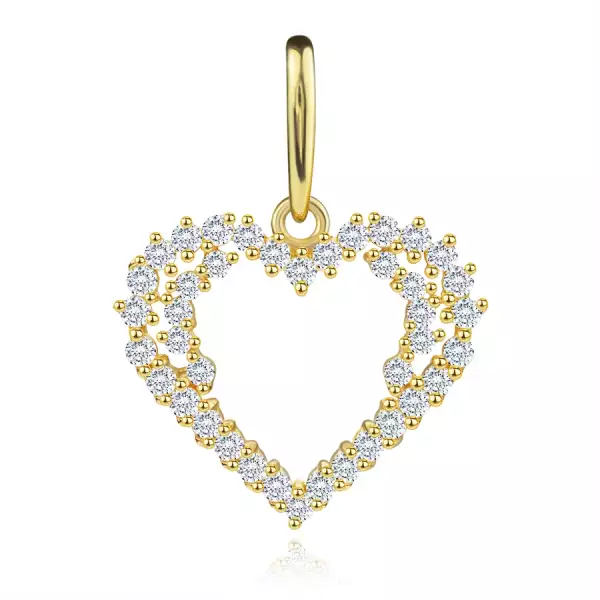 14K sárga arany medál - szív körvonal átlátszó cirkóniákkal, dupla ívvel
