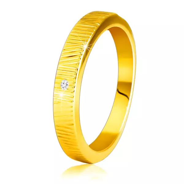 Gyémánt gyűrű 14K sárga aranyból - finom dekoratív bevágások, átlátszó briliáns, 1,5 mm - Nagyság_ 64