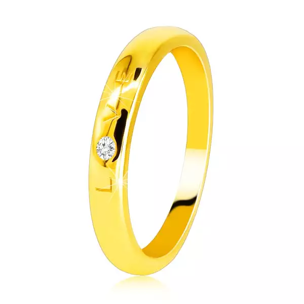 Gyémánt gyűrű 585 sárga aranyból - „LOVE” felirattal, briliánssal, sima felülettel, 1,6 mm - Nagyság_ 60
