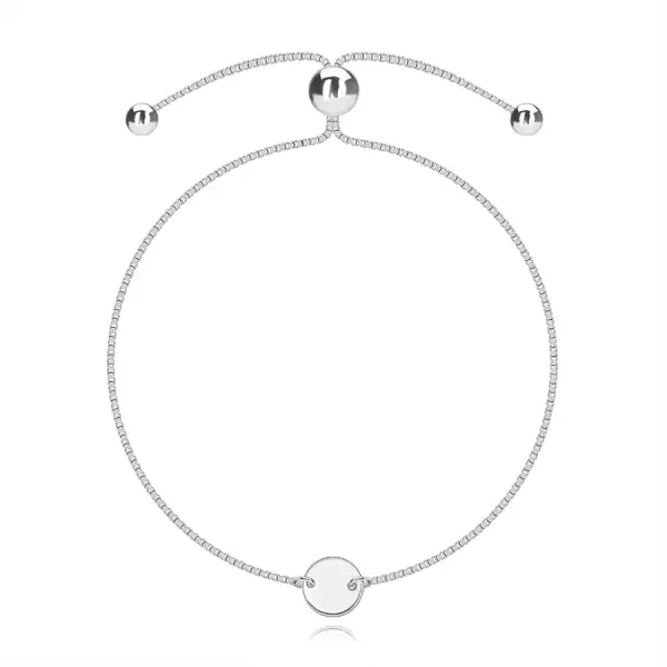 925 ezüst karkötő - lapos korong, lánc szögletes láncszemekkel