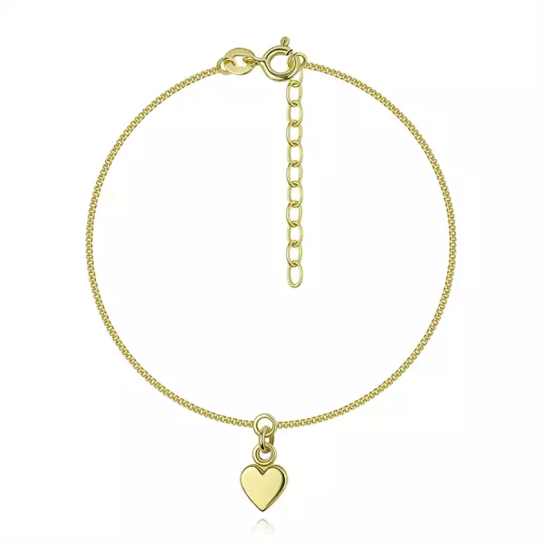 925 ezüst karkötő arany színben - sima szív, csavart láncszemek