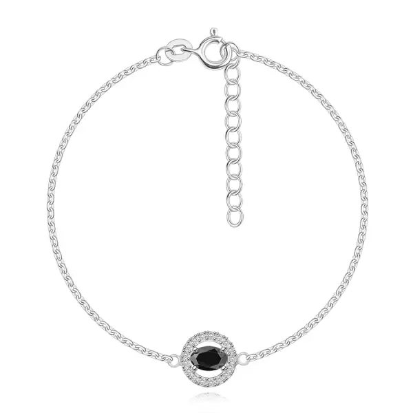 925 ezüst karkötő - cirkóniás kör, fekete ovális cirkóniával a közepén