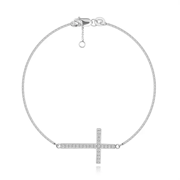 925 ezüst karkötő - latin kereszt, átlátszó cirkóniákkal díszítve