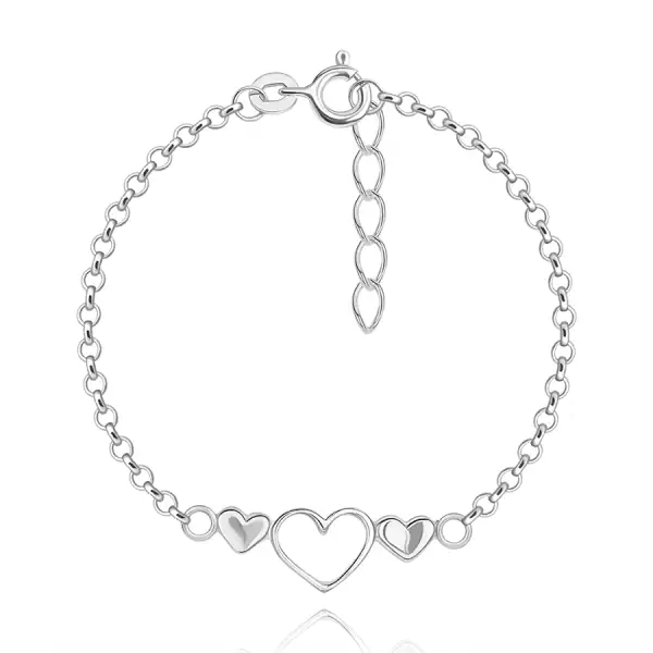 925 ezüst gyerek karkötő - három szorosan összekapcsolt szív, kerek láncszemekkel