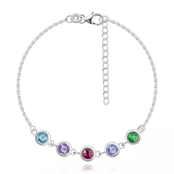 925 ezüst karkötő - színes kerek cirkóniákból, sima keretben