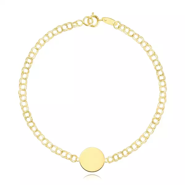 375 sárga arany gyerek karkötő - dupla láncszemek, lapos sima korong