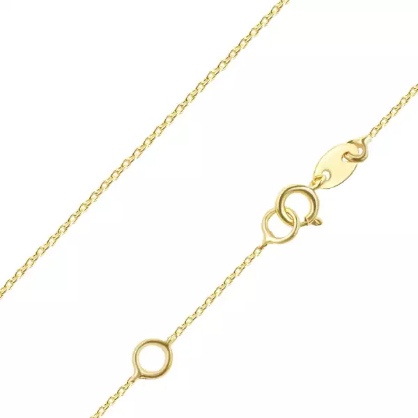 9K sárga arany lánc - függőlegesen összeillesztett apró ovális láncszemek, 420 mm