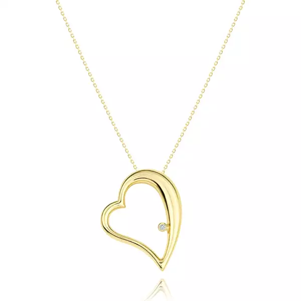 9K sárga arany nyaklánc - aszimmetrikus szív körvonal, átlátszó cirkónia