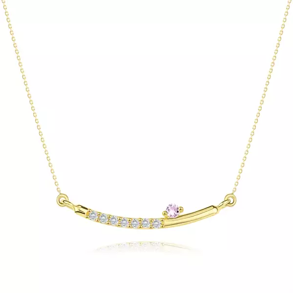 375 sárga arany nyaklánc - ív, átlátszó cirkóniákkal, rózsaszín cirkónia