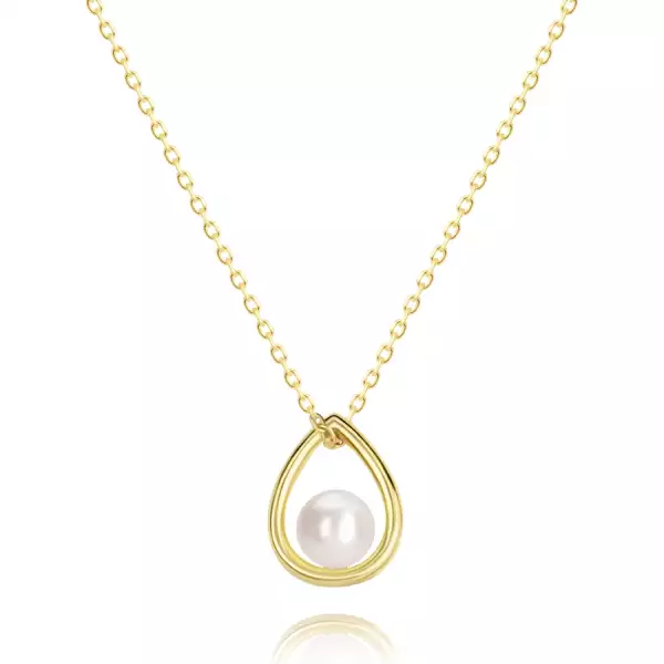 9K sárga arany nyaklánc - könnycsepp körvonal, fehér édesvízi gyöngy