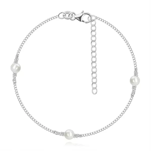 925 ezüst karkötő - kerek Swarovski gyöngyök, metszett láncszemek