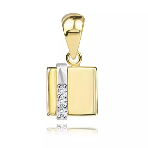 9K kombinált arany medál - négyzet, magasított cirkóniás csíkkal
